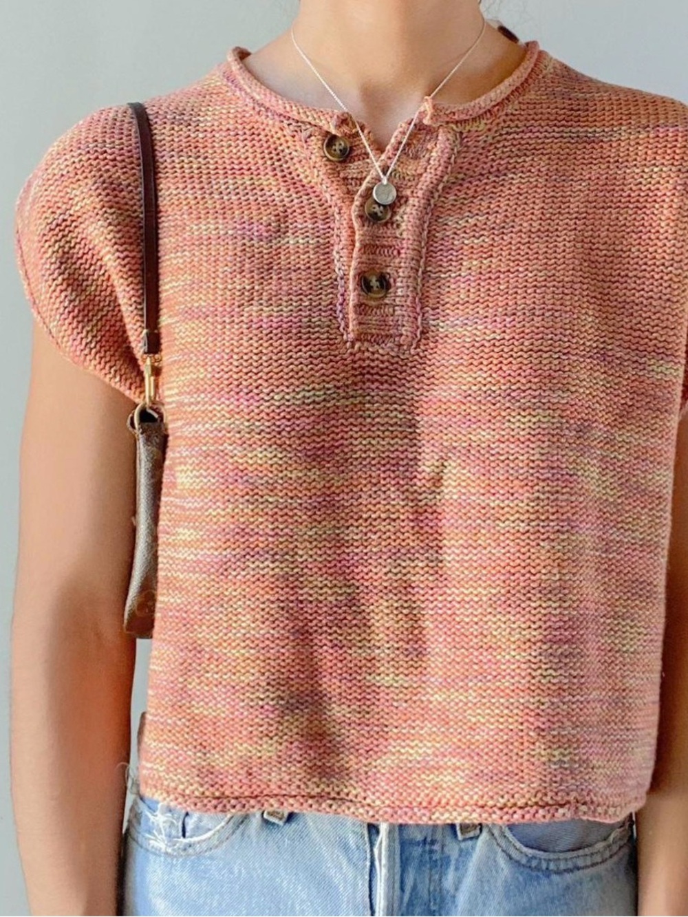 Urban Outfitters Peach Multicolor Knit Henley Crop Top